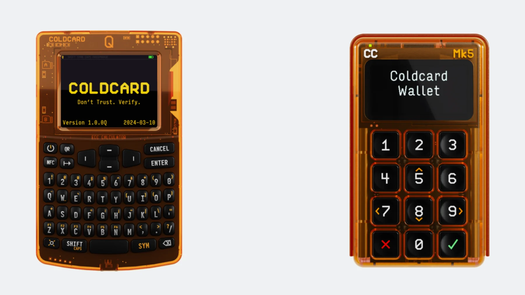 Coldcard hardware wallet resting beside digital asset security charts